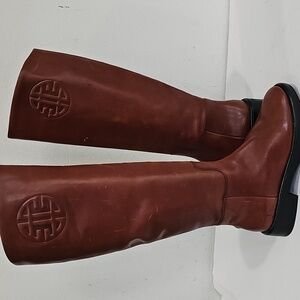 Antonio Melani Kovvaa Tall Leather Riding Boots Brown Logo On Calf Size 5.5